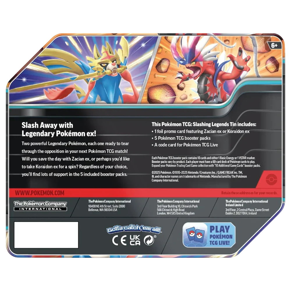 Pokémon TCG: Slashing Legends Tin - Zacian ex | Koraidon ex