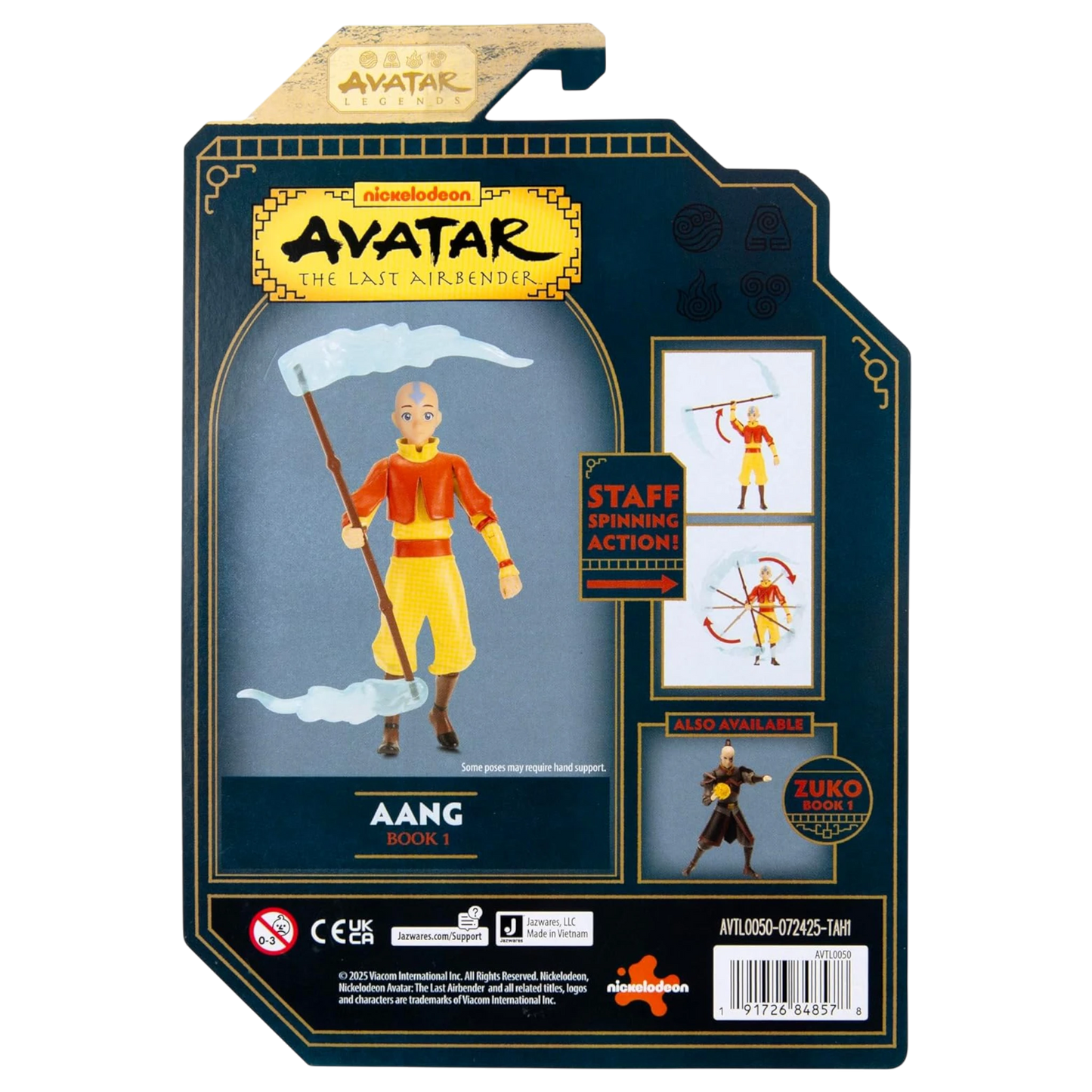Jazwares Avatar: The Last Airbender - Aang (Libro Uno) Figura de Acción 4.5" con Bastón y Efectos